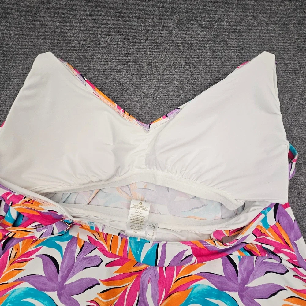 Anne Cole Tankini Swim Top Womens 20W White Floral Tropical V-Neck Beachwear NEW